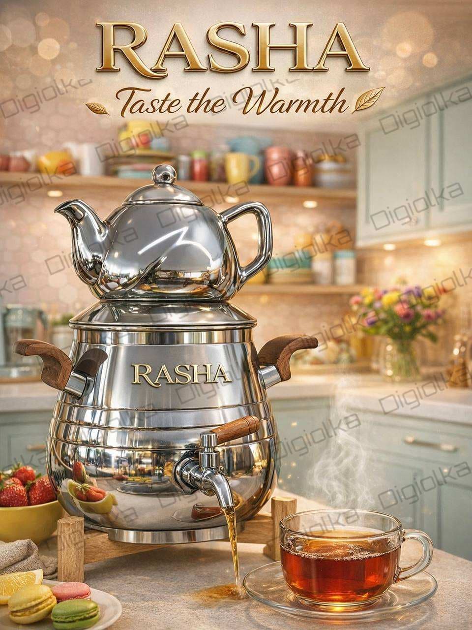 ست کتری و قوری استیل راشا (RASHA) مدل کف چدن — تصویر ۳