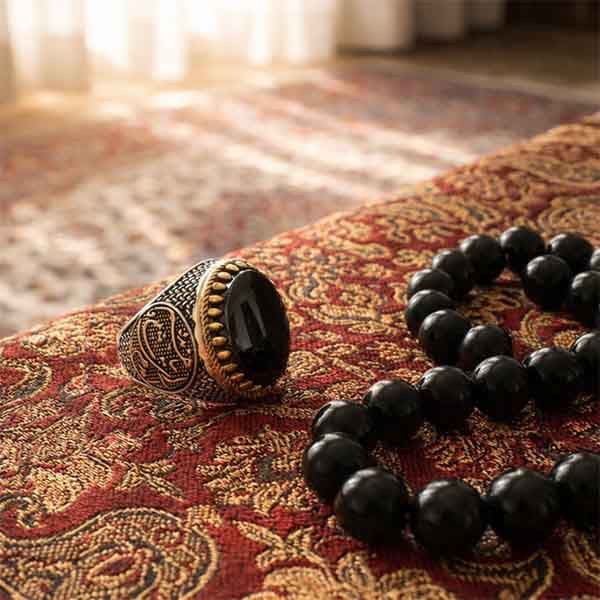 انگشتر حدید صینی نقره مردانه طرح آمدم ای شاه + حکاکی — تصویر ۷