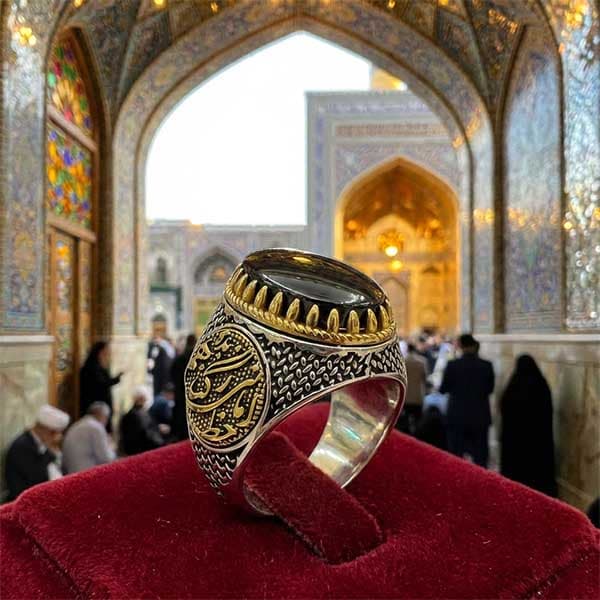 انگشتر حدید صینی نقره مردانه طرح آمدم ای شاه + حکاکی — تصویر ۴