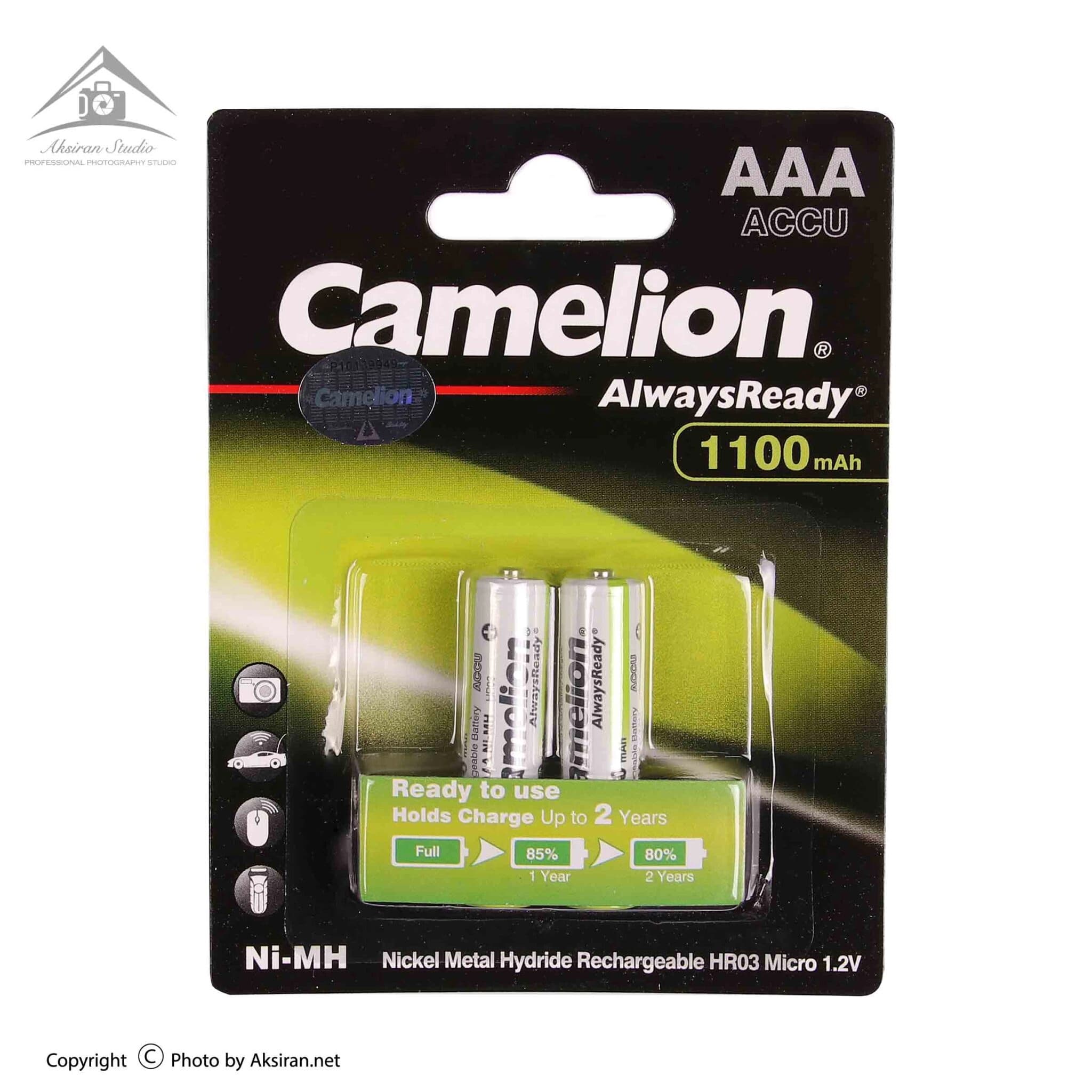 باتری نیم قلمی قابل شارژ کملیون مدل Camelion AlwaysReady 1100mAh AAA بسته ۲ عددی