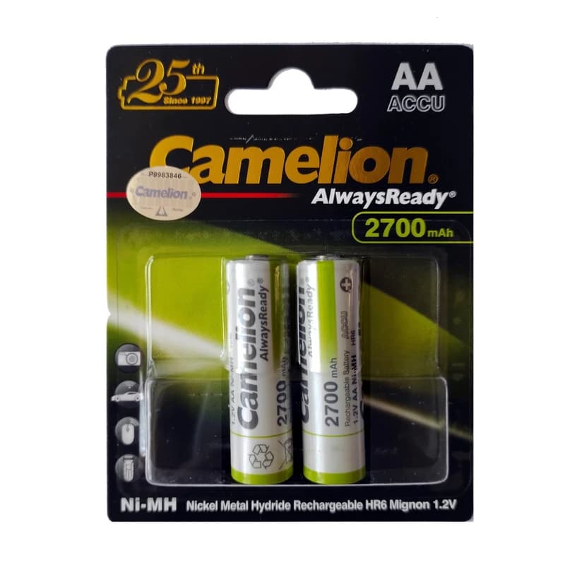 باتری قلمی قابل شارژ کملیون مدل Camelion AlwaysReady 2700mAh AA بسته ۲ عددی