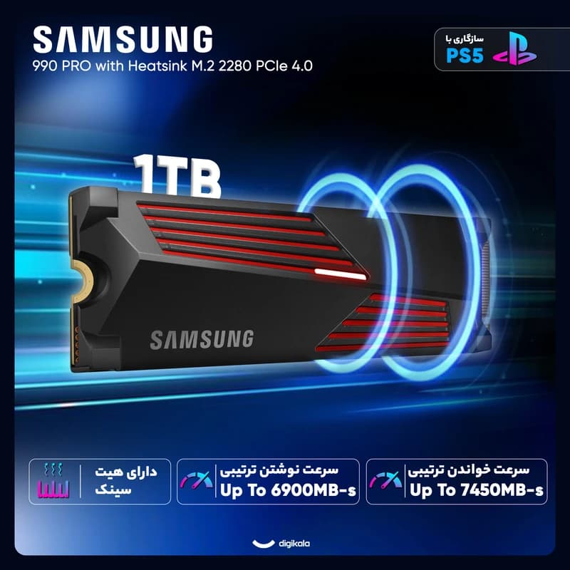 اس اس دی اینترنال PCIe Gen4 x4 سامسونگ مدل PRO 990 with Heatsink ظرفیت 1 ترابایت — تصویر ۴