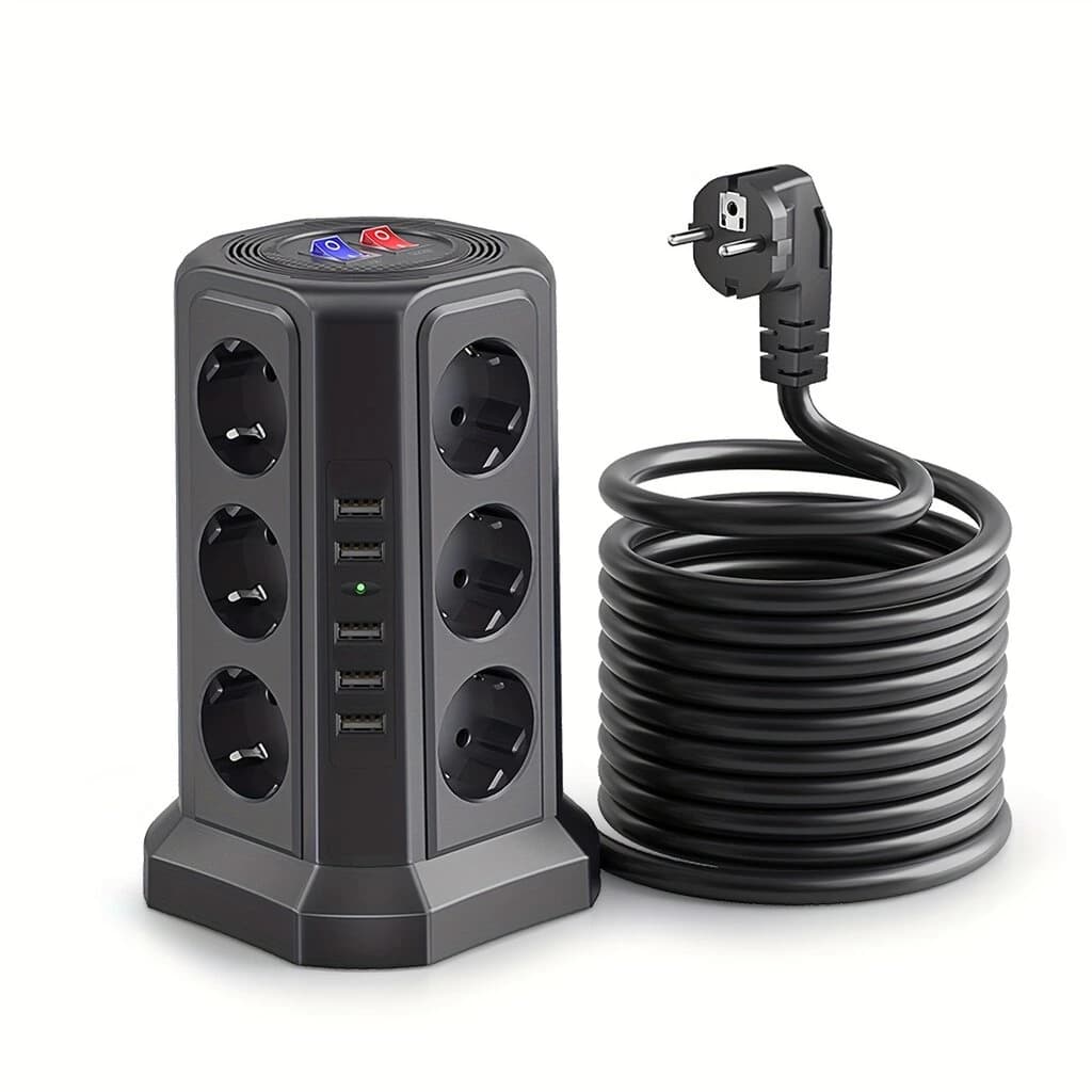 چندراهی برق هوشمند عمودی KUTUMAI مدل XT-G3211 با 12 پریز و 5 پورت USB – محافظ Surge — تصویر ۲