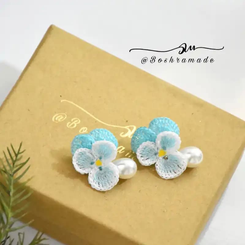 گوشواره گل بنفشه آبی کد A52 — تصویر ۱۱