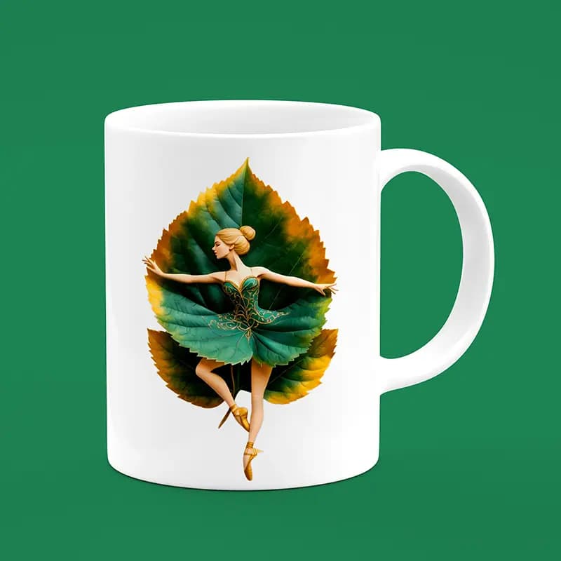 ماگ دختر بالرین و برگ (طرح1) — تصویر ۳