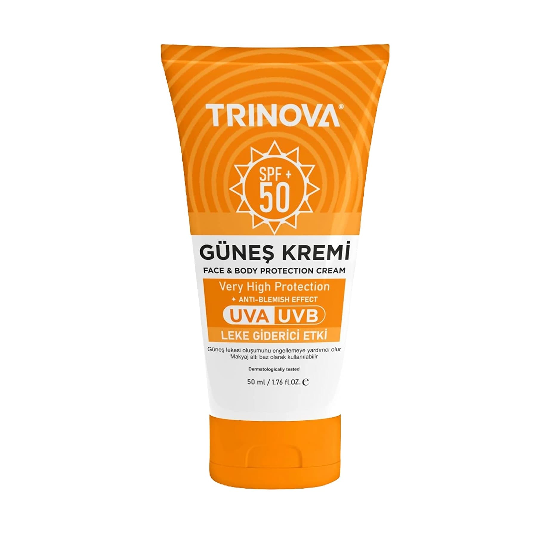 کرم ضد آفتاب ترینوا با spf 50 بی رنگ حجم 50 میل