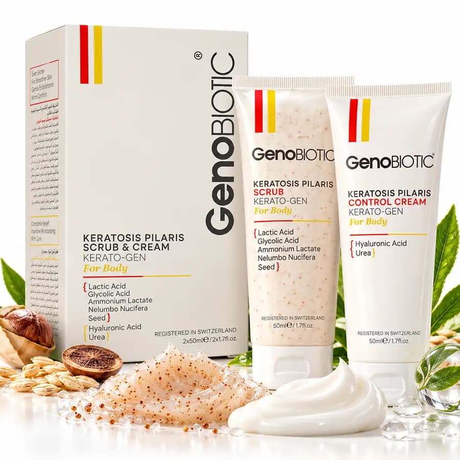 پک اسکراب و کرم کنترل کننده پوست مرغی بدن ژنوبایوتیک 100 میلی‌لیتر GenoBiotic — تصویر ۶