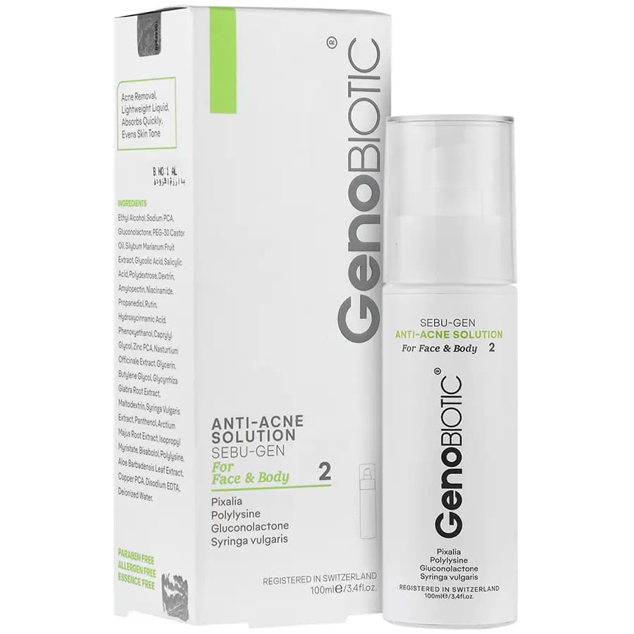 محلول ضدآکنه صورت و بدن سبوژن 2 ژنوبایوتیک 100 میلی‌لیتر GenoBiotic — تصویر ۲