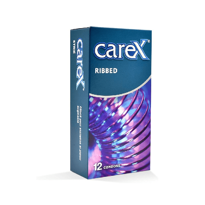 کاندوم شیاردار و دارای روان‌کننده برند معتبر carex + تحریک‌کنندگی بالا + 12 عددی