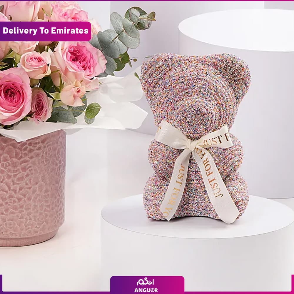 باکس گل و عروسک نقره ای ( ارسال به دبی و امارات ) — تصویر ۳