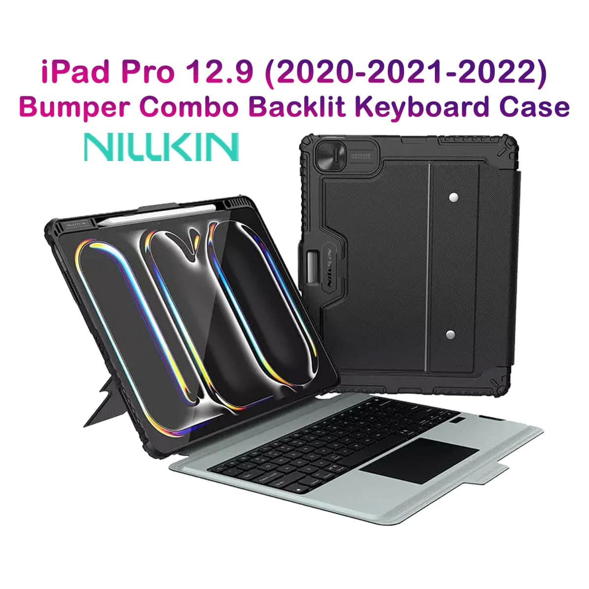 کیف کلاسوری iPad Pro 12.9 2020 با صفحه کلید بلوتوثی برند نیلکین مدل Bumper Combo