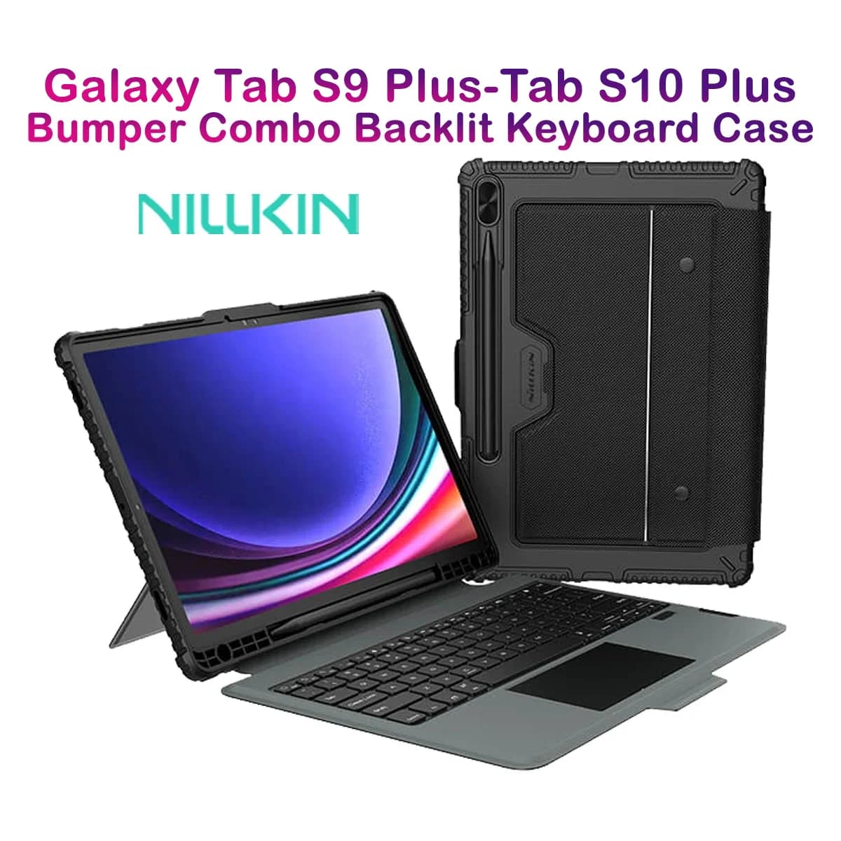 کیف کلاسوری Galaxy Tab S10 Plus با صفحه کلید بلوتوثی برند نیلکین مدل Bumper Combo — تصویر ۲