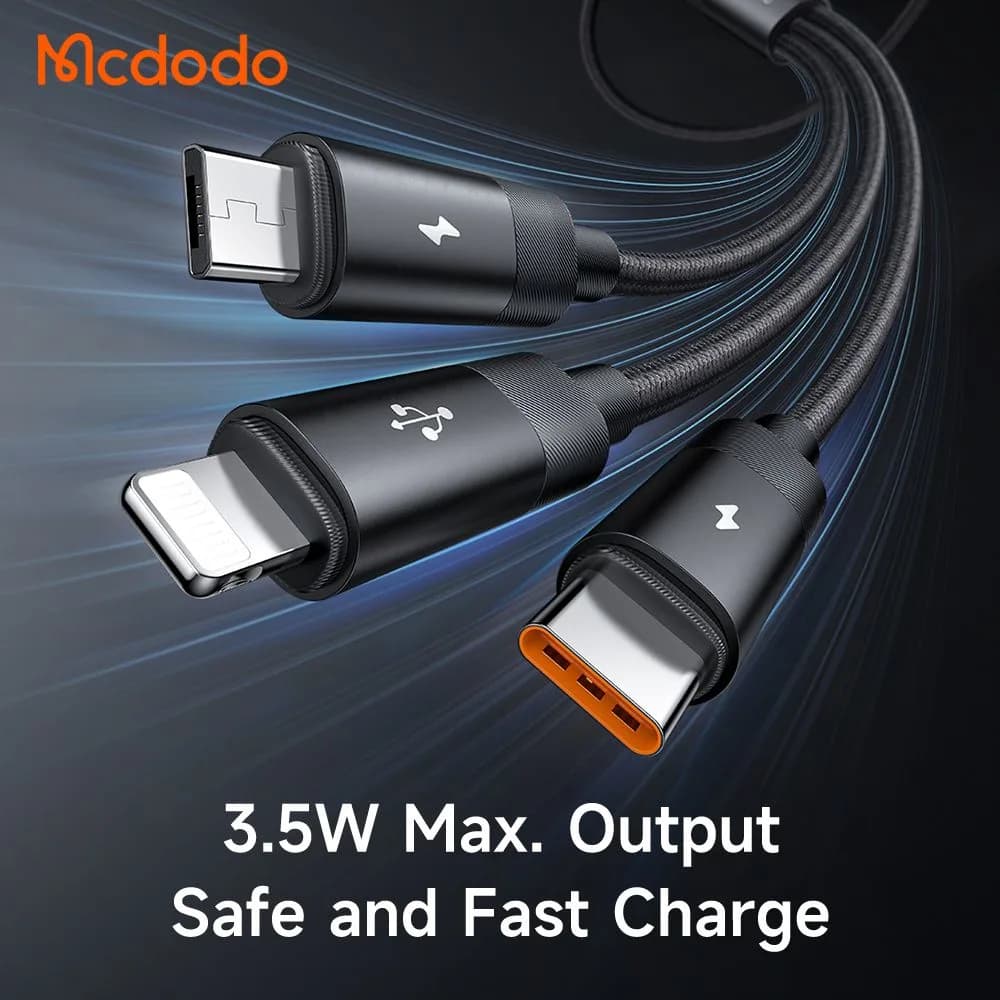 کابل شارژ چند سر 3 کاره 3 آمپر USB-A به Type-C و Lightning و Micro USB طول 1.2 متر برند مک دودو مدل Mcdodo CA-5790 — تصویر ۷