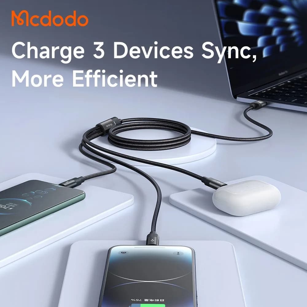کابل شارژ چند سر 3 کاره 3 آمپر USB-A به Type-C و Lightning و Micro USB طول 1.2 متر برند مک دودو مدل Mcdodo CA-5790 — تصویر ۸