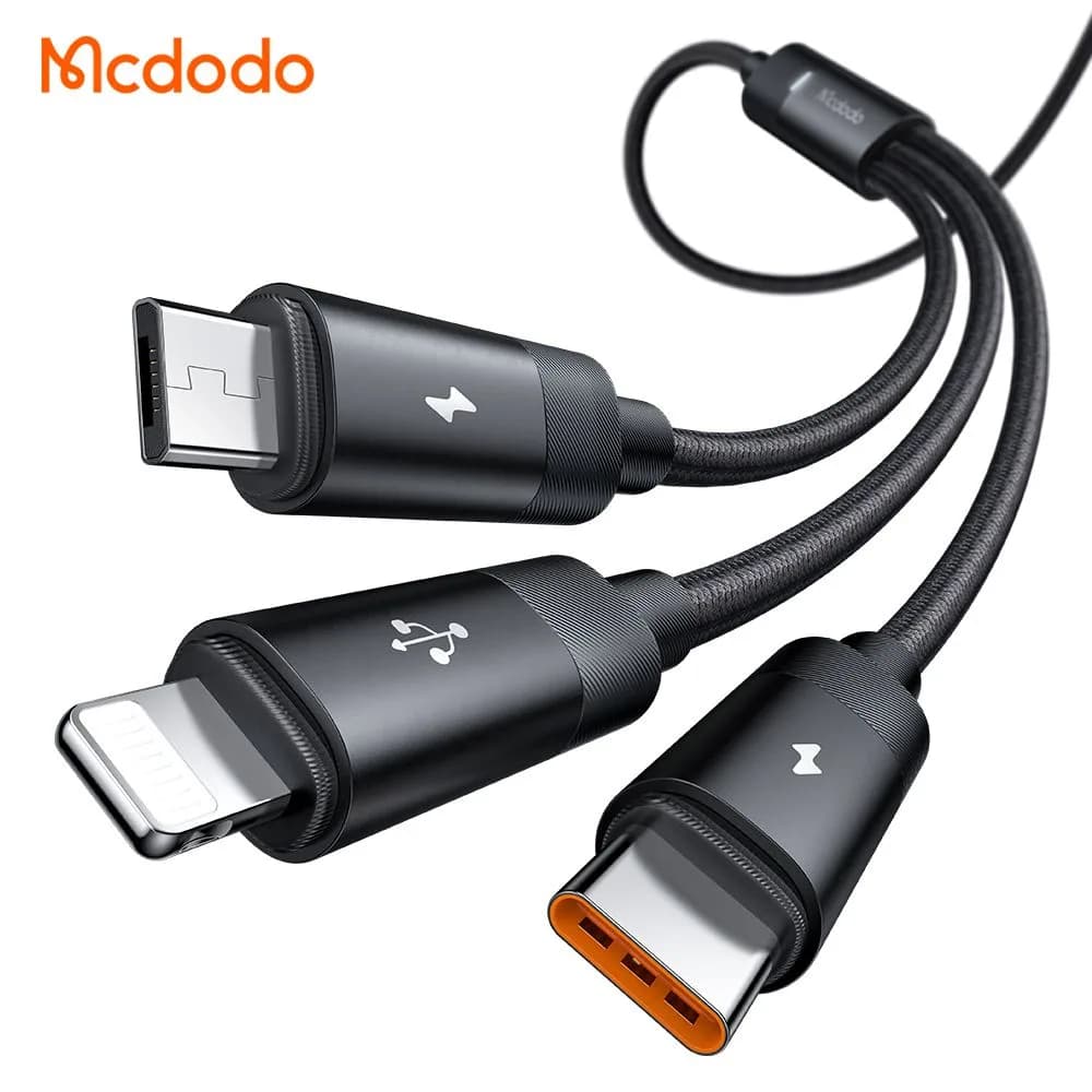 کابل شارژ چند سر 3 کاره 3 آمپر USB-A به Type-C و Lightning و Micro USB طول 1.2 متر برند مک دودو مدل Mcdodo CA-5790 — تصویر ۵