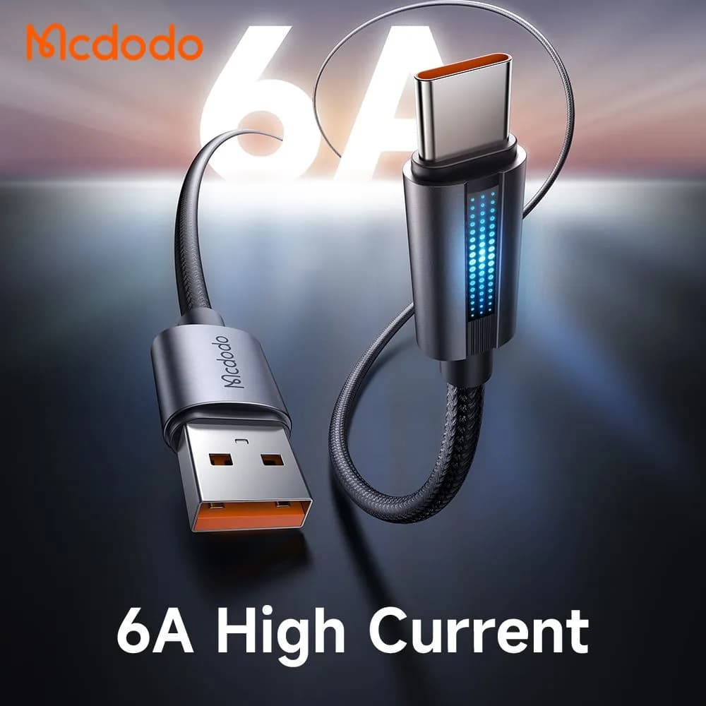 کابل شارژ 6آمپر 100وات USB-A به Type-C دارای نورپردازی LED طول 1.2 متر برند مک دودو مدل Mcdodo CA-5180 — تصویر ۷