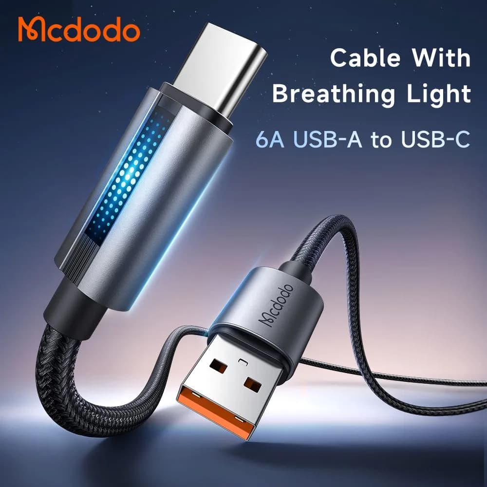 کابل شارژ 6آمپر 100وات USB-A به Type-C دارای نورپردازی LED طول 1.2 متر برند مک دودو مدل Mcdodo CA-5180 — تصویر ۵