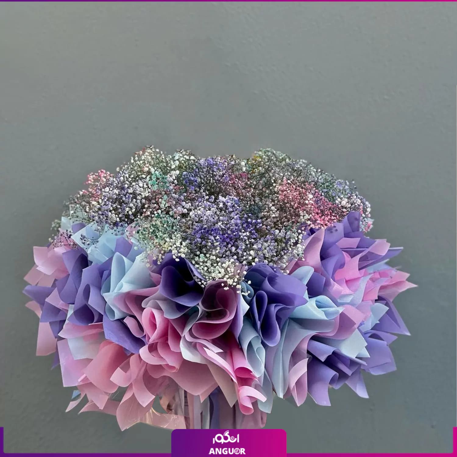باکس گل ژیپسوفیلا رنگارنگ (گل عروس) با تزئین کاغذ