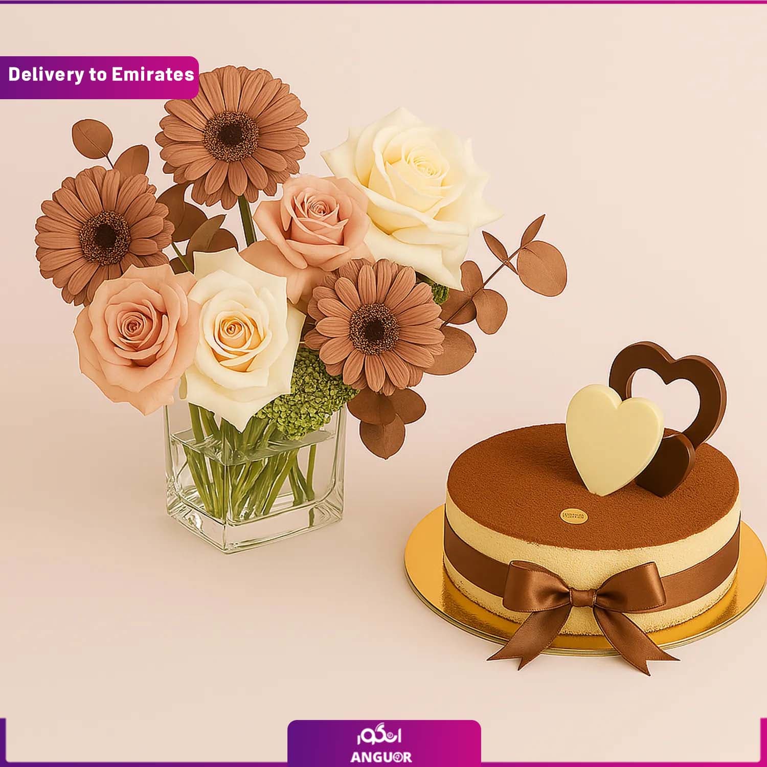 دسته گل به همراه کیک (تحویل در امارات)