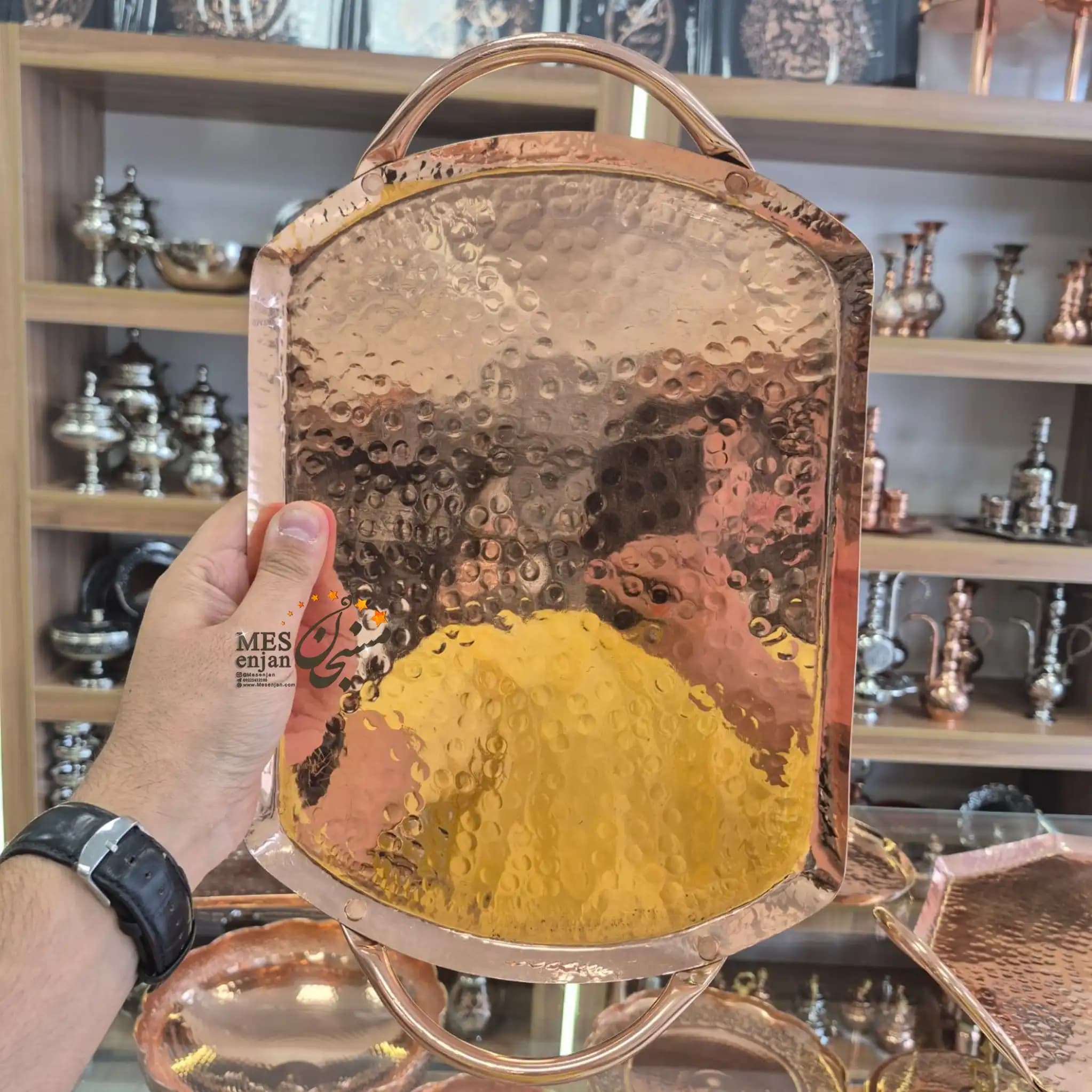 سینی مسی دستساز مستطیل (هنر مسگری اصیل ایرانی) — تصویر ۳