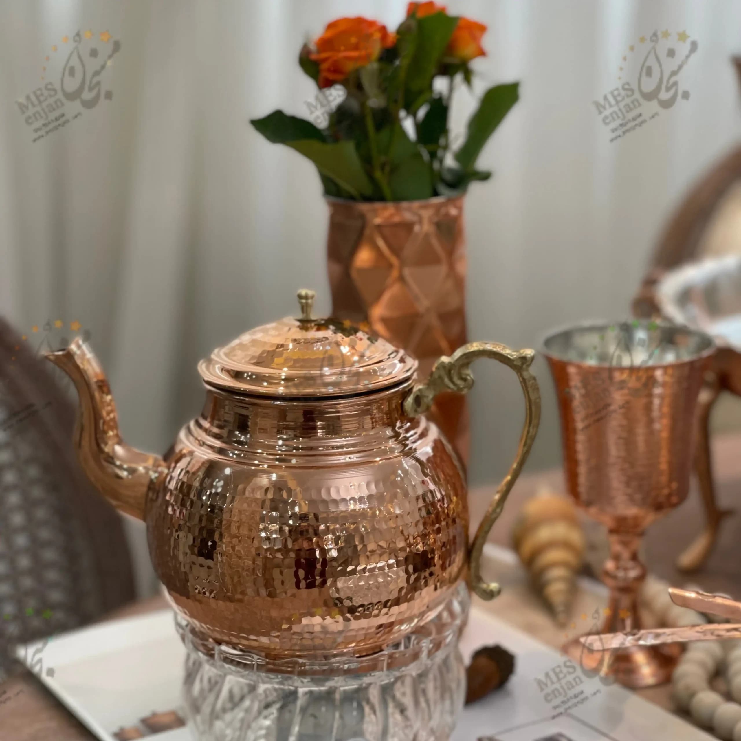 قوری مسی چکشی یک لیتری (اعلا و دست‌ساز) — تصویر ۳