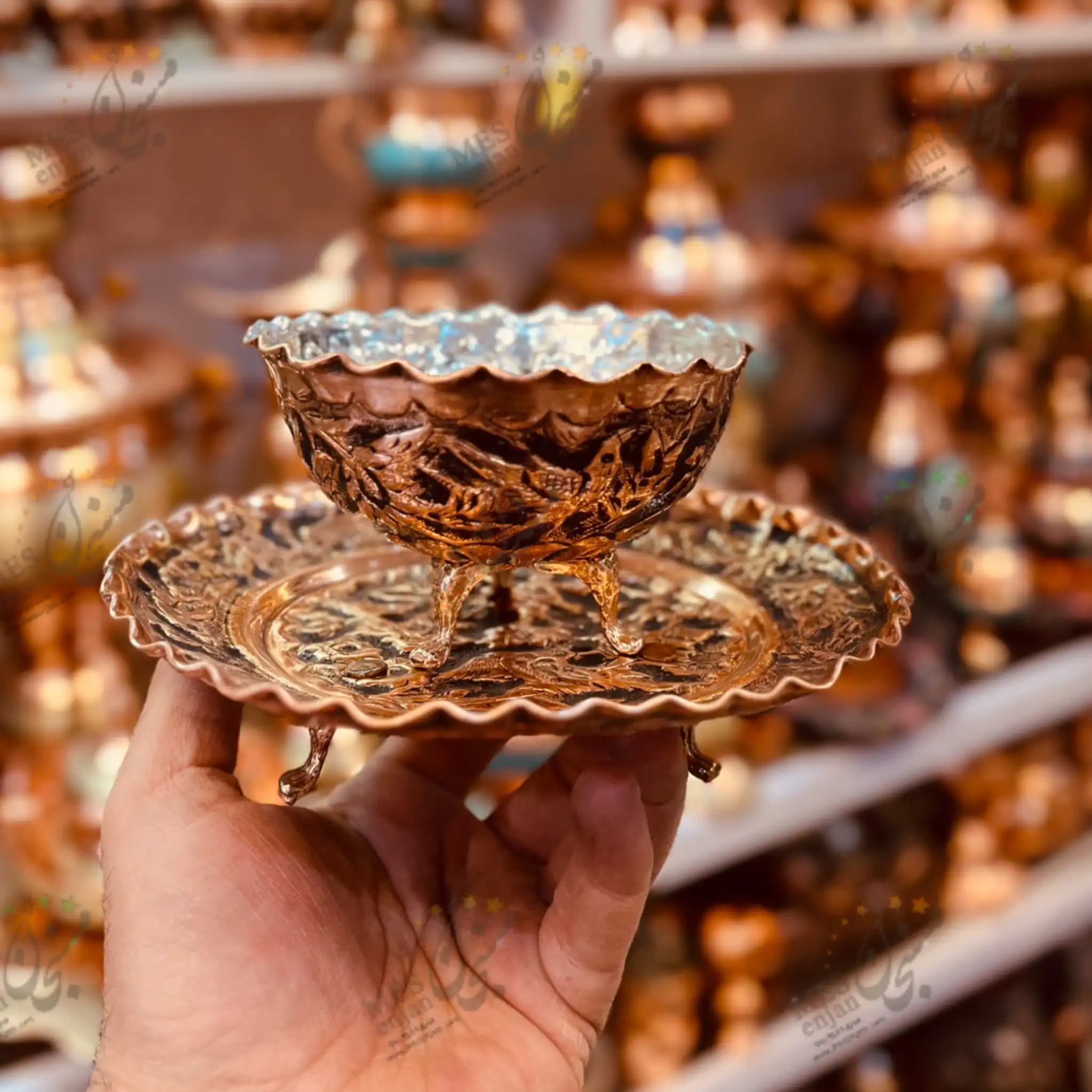 پیاله و پیش‌دستی مسی سیاه قلم اعلا | ترکیب هنر، اصالت و پذیرایی لوکس — تصویر ۳