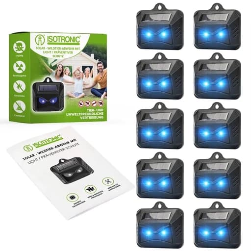 دورکننده حیوانات وحشی مدل ISOTRONIC 92125 . التراسونیک(پک 10 عددی)خورشیدی مناسب برای مزارع و باغات و انبار اورجینال امازون المان — تصویر ۹