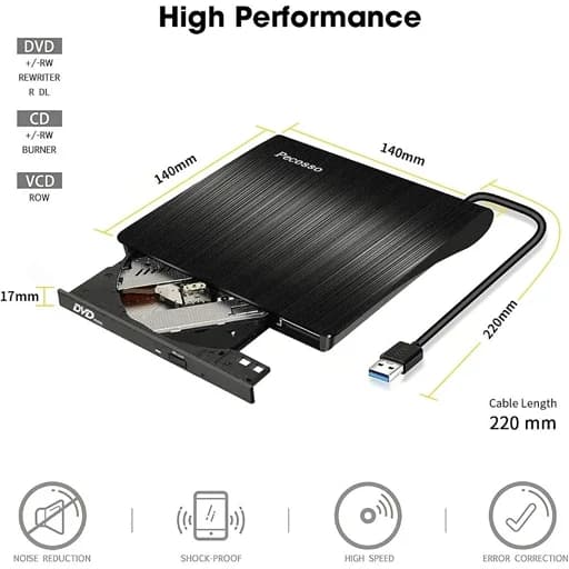 درایو DVD اکسترنال USB 3.0 برند Pecosso اورجینال امازون المان — تصویر ۴