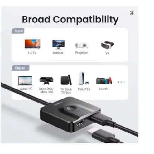 سوئیچ 2 پورت برند یوگرین 4K Hdmi .UGREEN با کابل 1 متری اورجبیال امازون المان — تصویر ۳