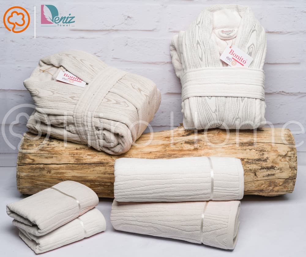 حوله ست دو نفره wood art رنگ شیری و کرم