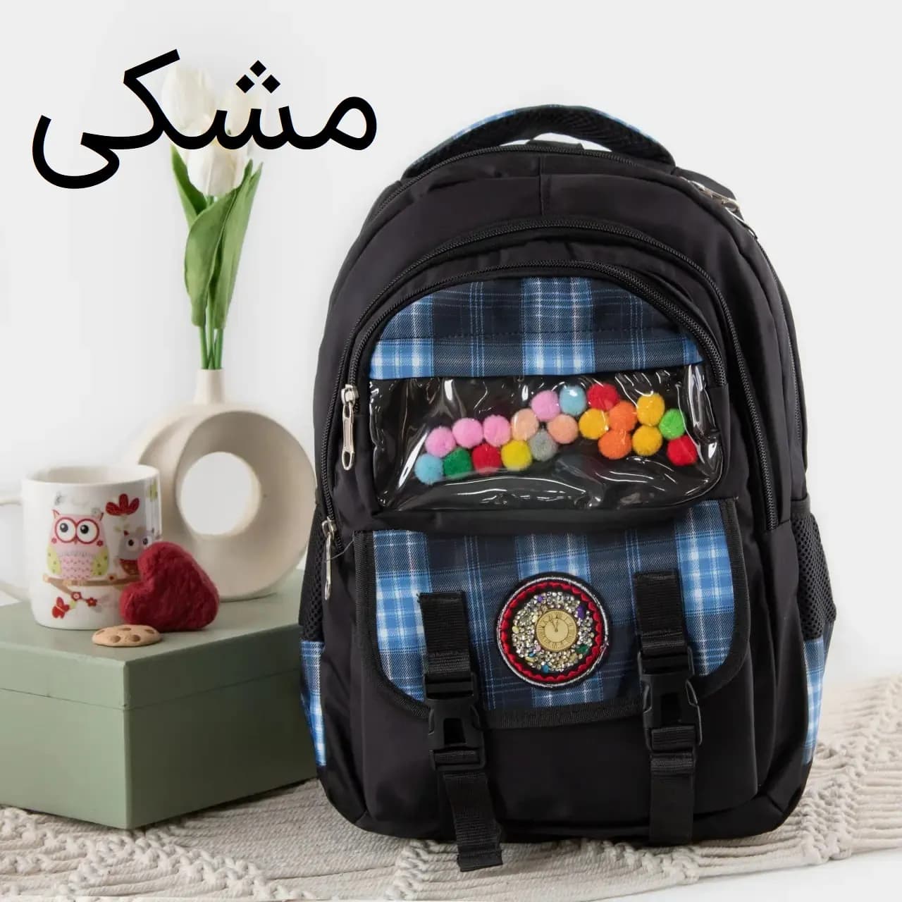 کوله پشتی مدرسه و دانشگاه پارچه ای با بند بلند و 6 جیب بیرونی ابعاد 40 در 30 در 15 سانتیمتر — تصویر ۸