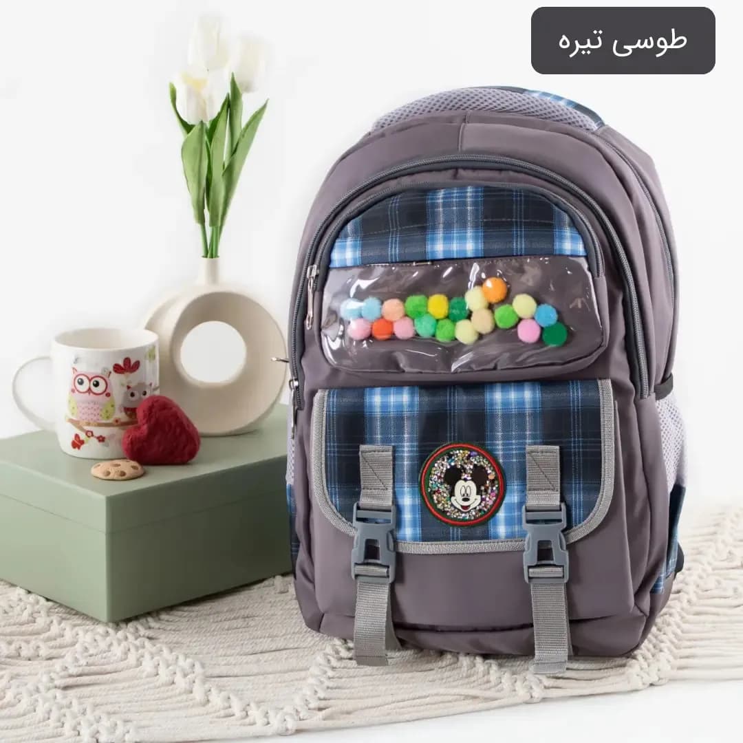 کوله پشتی مدرسه و دانشگاه پارچه ای با بند بلند و 6 جیب بیرونی ابعاد 40 در 30 در 15 سانتیمتر — تصویر ۶