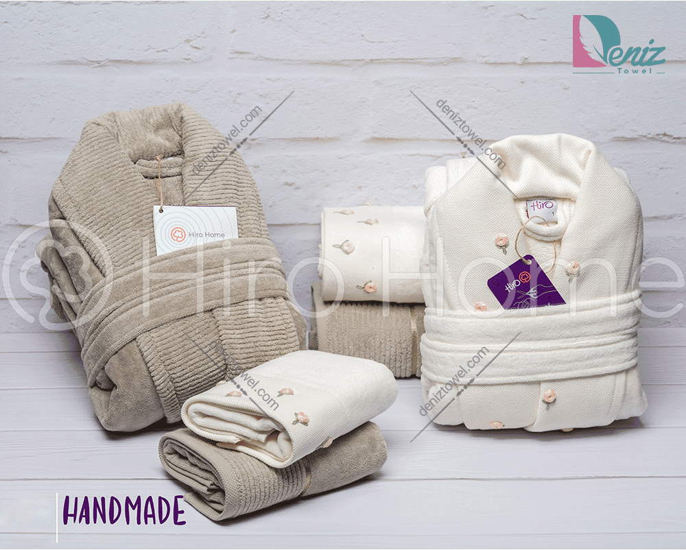 حوله ست دو نفره HANDMADE رنگ شیری و سدری