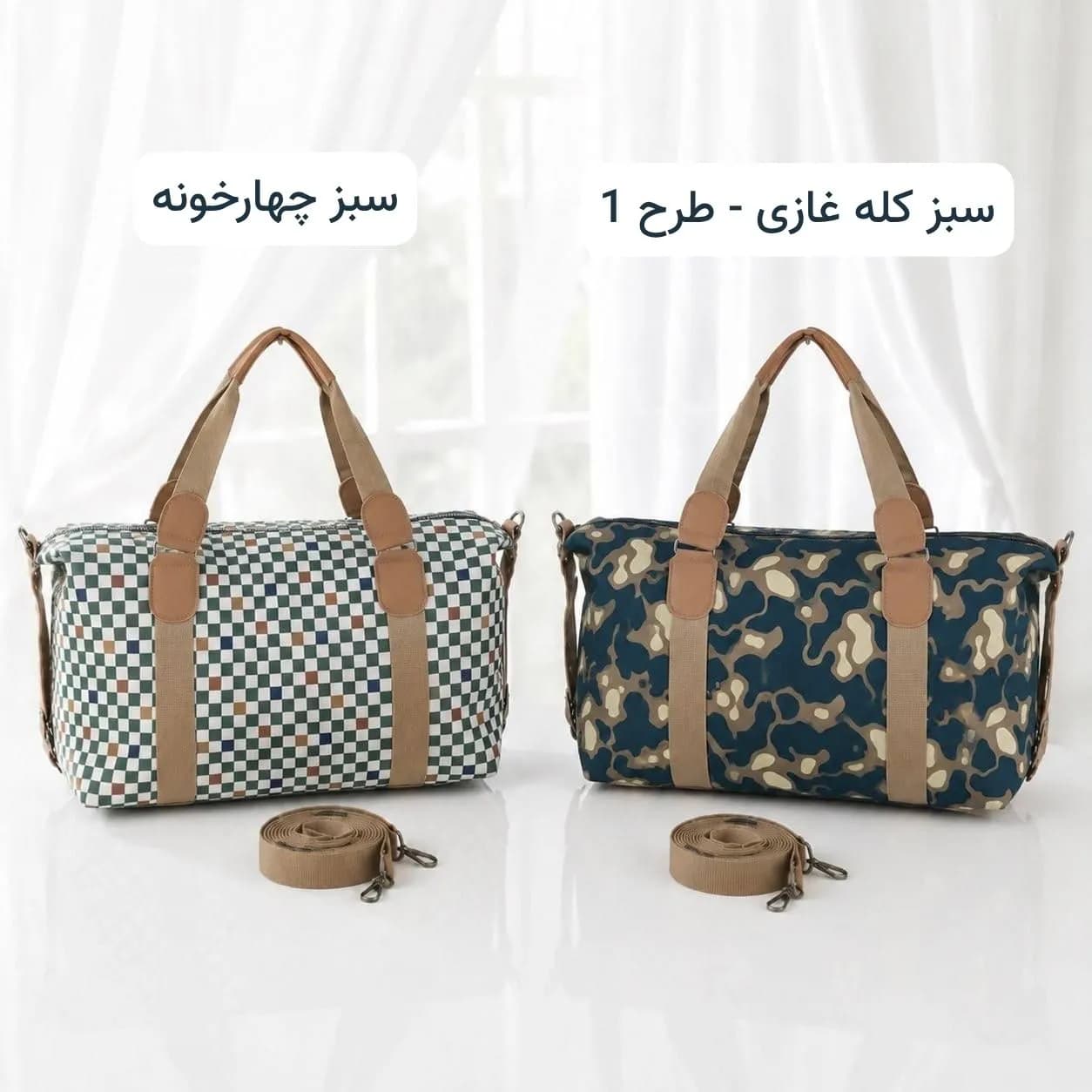 ساک مسافرتی و استخری پارچه کره ای با بند بلند و زیپ — تصویر ۵