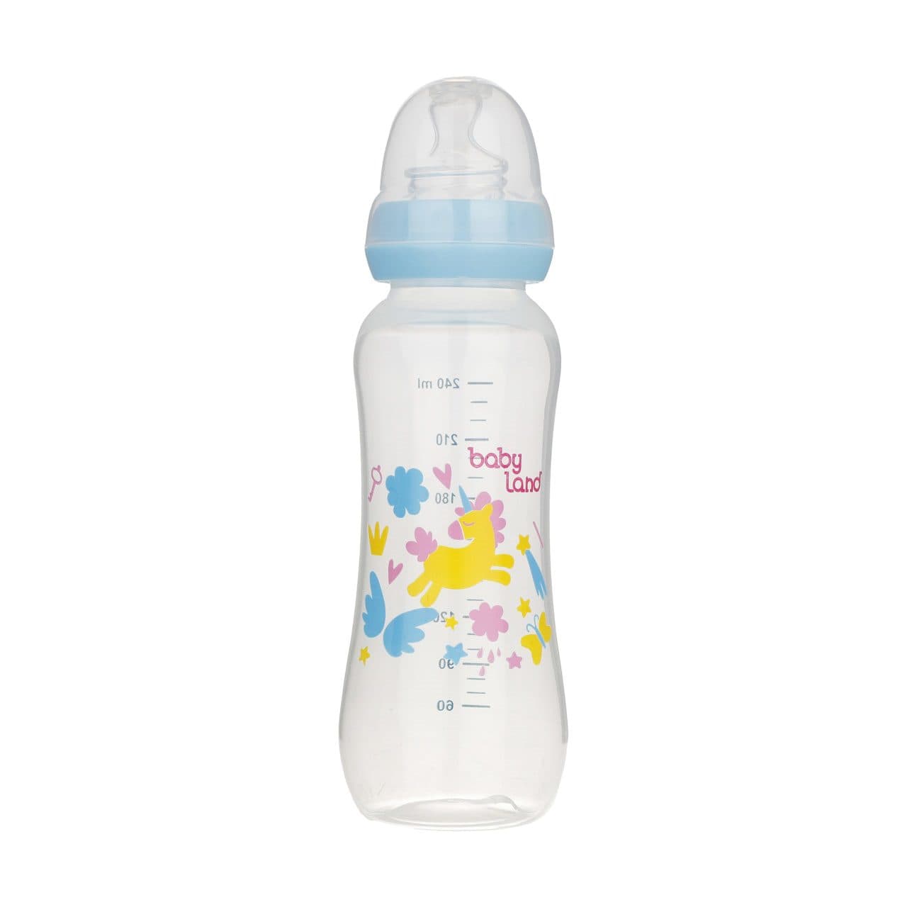 شیشه شیر کلاسیک طلقی ارتودنسی اندازه 240 میل مناسب 6 تا 18 ماه بی بی لند babyland کد 305 — تصویر ۱۰