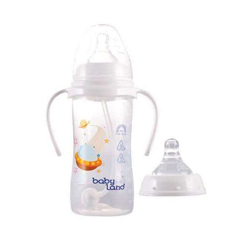شیر خوری ضد نفخ کلاسیک فندقی با دهانه پهن دسته دار 330 میل بی بی لند کد 357 babayland