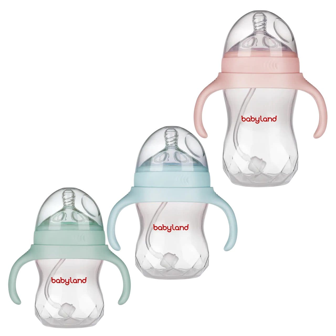 شیشه شیر طلقی pp کولیک ایز 240 میل بی بی لند دسته دار ضد نفخ babyland کد 201 — تصویر ۱۰