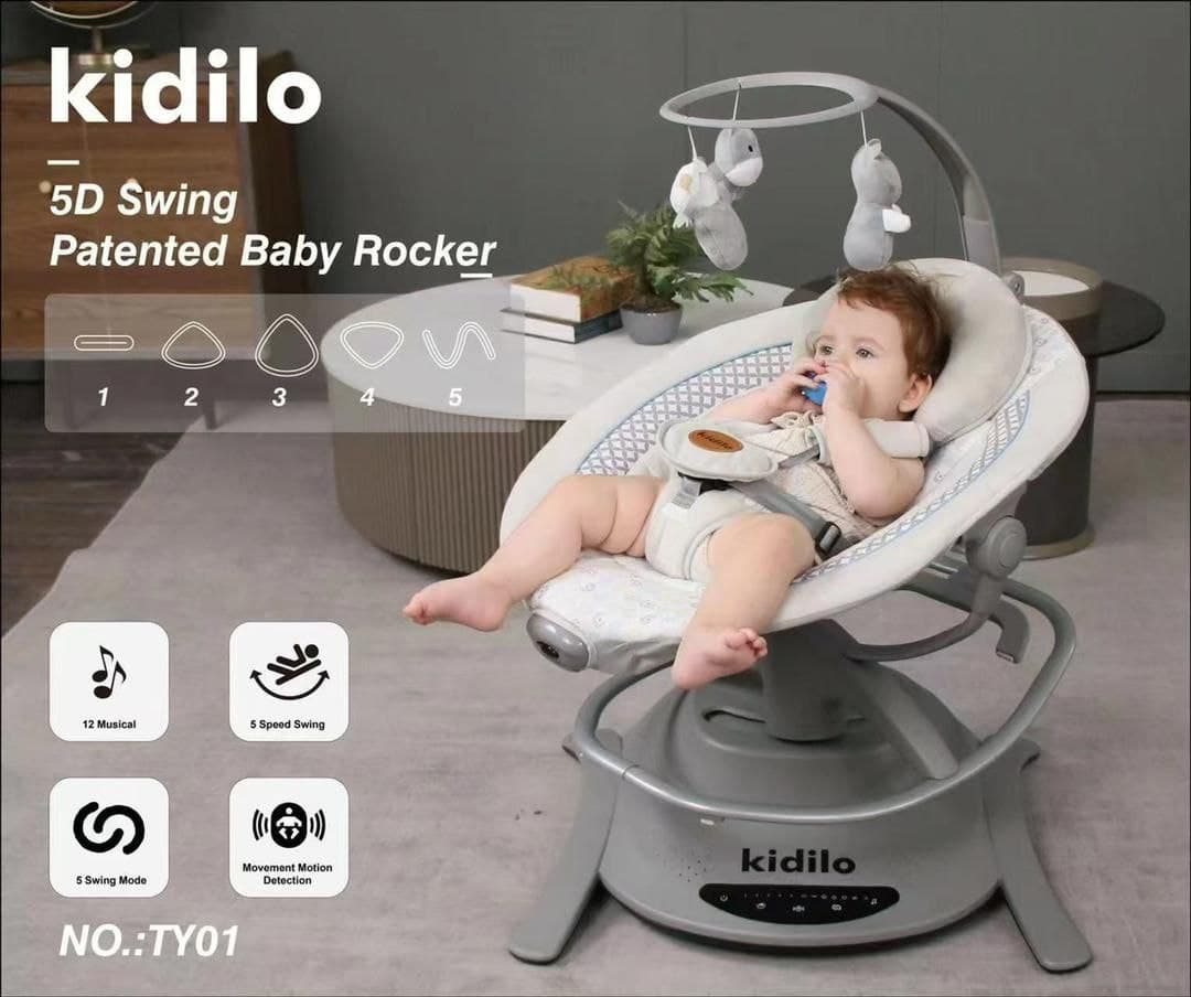 گهواره و نی نی لای لای برقی 5 حالته کیدیلو kidilio 5D swing Pantented Baby Racker مدل TY01 — تصویر ۶