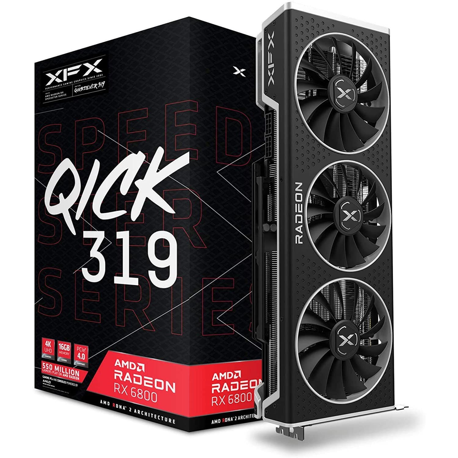 کارت گرافیک ایکس اف ایکس مدل Speedster QICK 319 AMD Radeon™ RX 6800 BLACK Gaming حافظه 16 گیگابایت ا XFX Speedster QICK 319 AMD Radeon RX 6800 BLACK Gaming 16GB GDDR6 Graphics Card