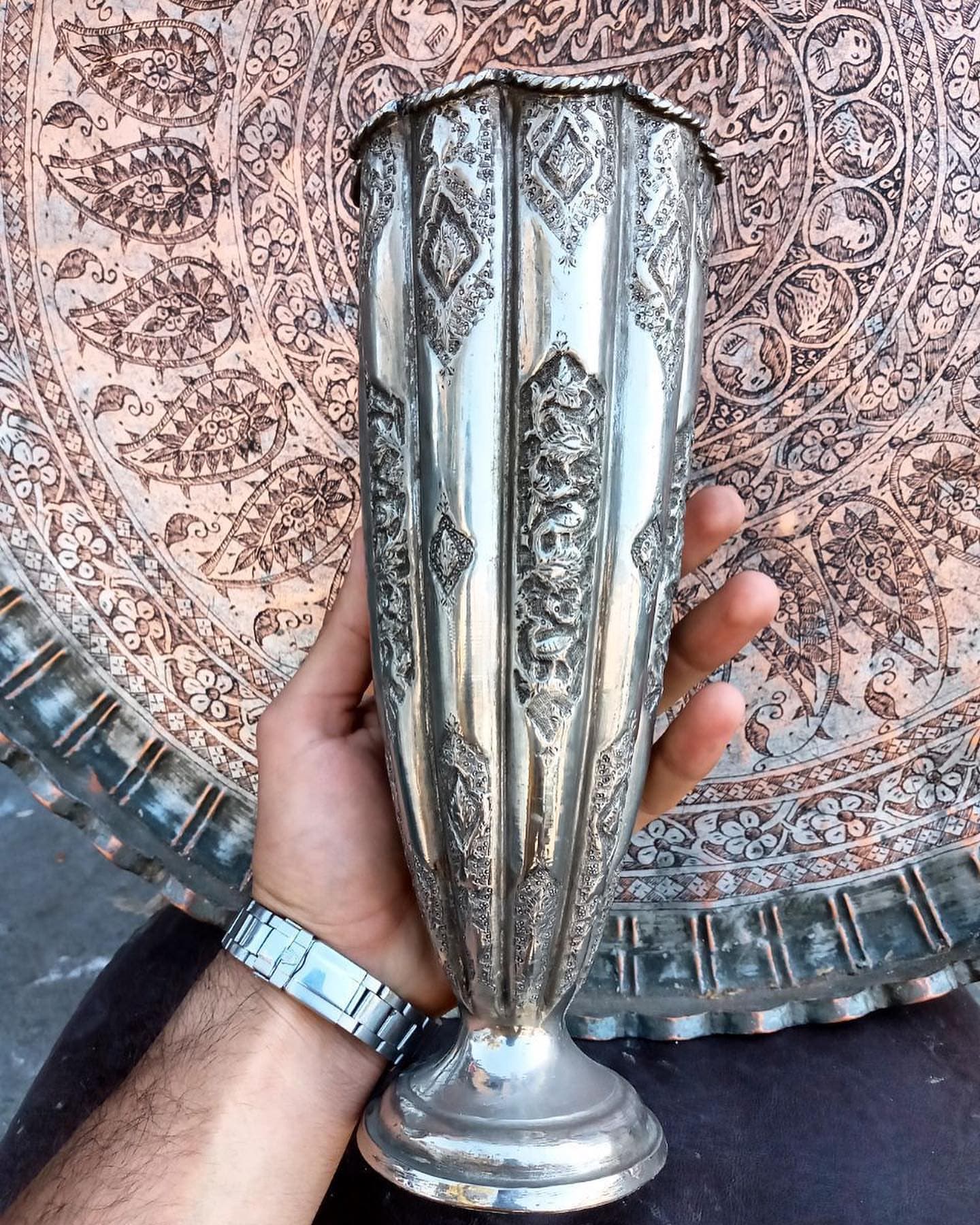 جام برنجی قدیمی سایز بزرگ ارتفاع ۳۰سانت