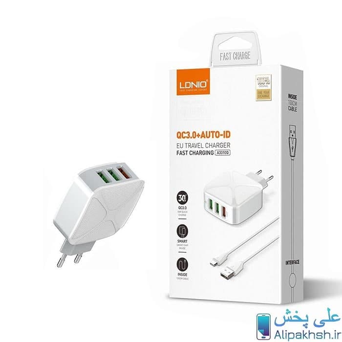 شارژر دیواری الدینیو مدل Ldinio A3310 با کابل تایپ سی — تصویر ۲