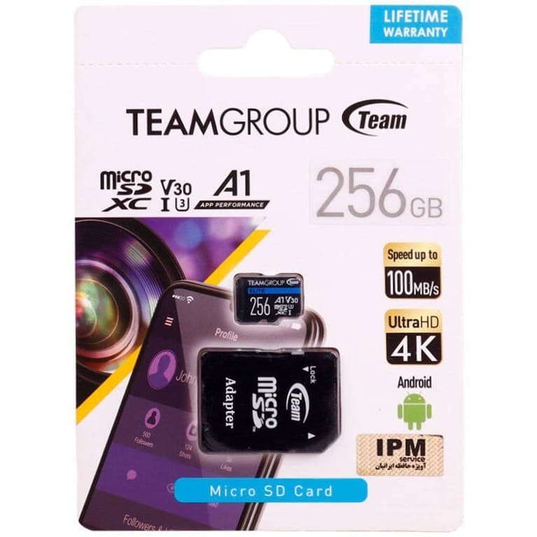 رم میکرو 256 گیگ TeamGroup Elite A1 V30 U3 C10 100MB/s + خشاب