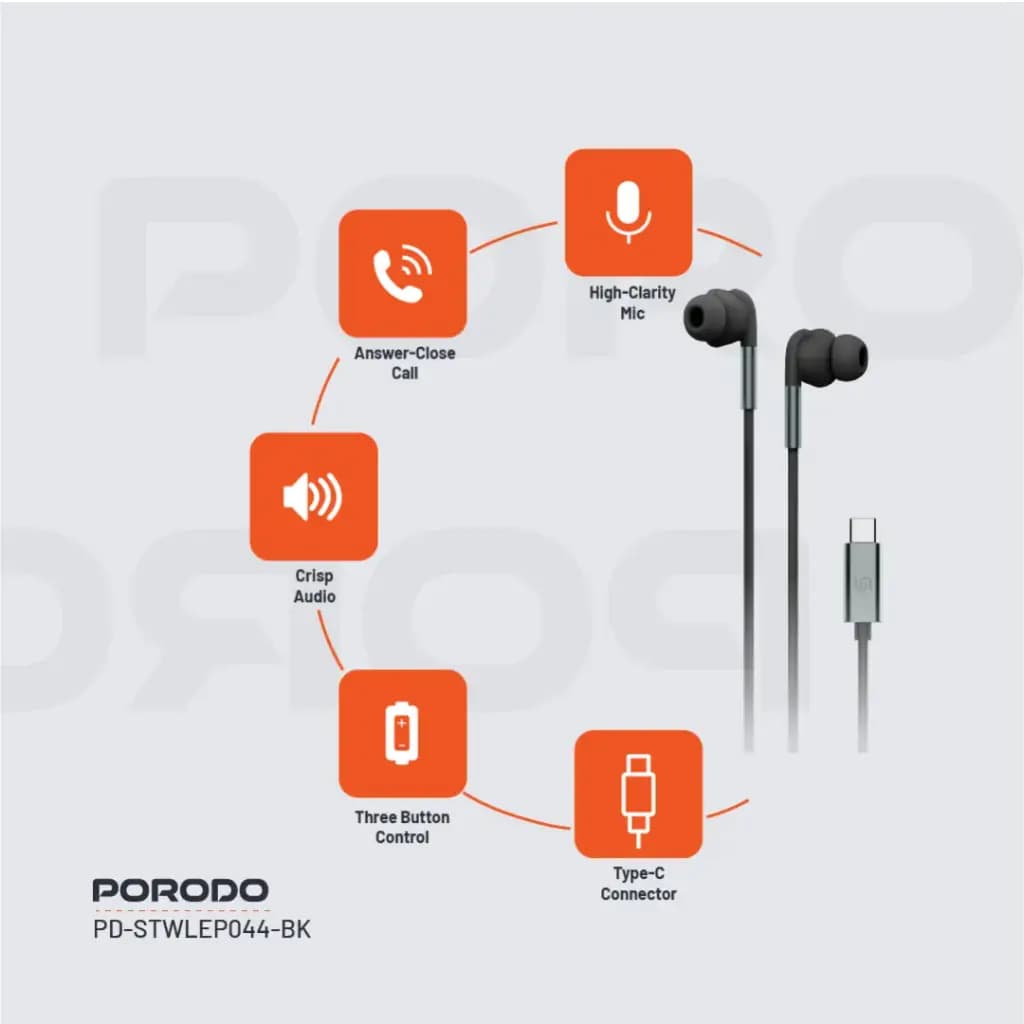 هندزفری سیمی Porodo Soundtec Type-C مدل PD-STWLEP044 — تصویر ۴