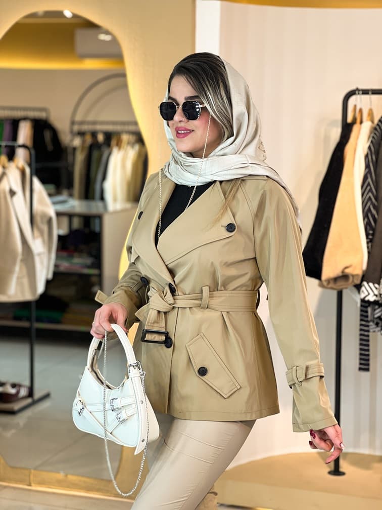 بارانی تک جیب کاراملی 010202 — تصویر ۳