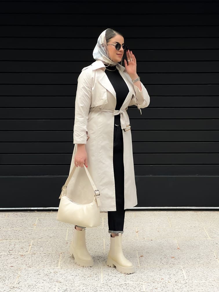 بارانی بلند دوشنل استخوانی 010101 — تصویر ۳