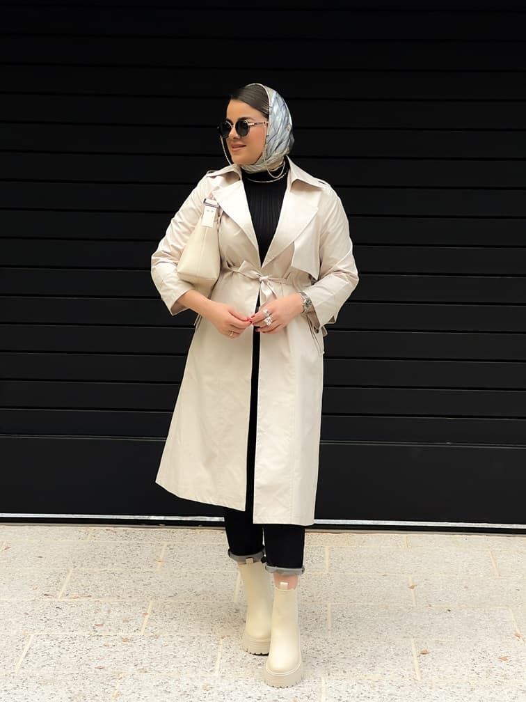 بارانی بلند دوشنل استخوانی 010101 — تصویر ۷