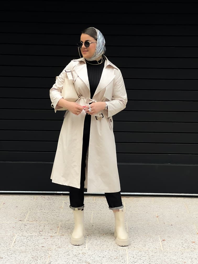 بارانی بلند دوشنل استخوانی 010101 — تصویر ۲