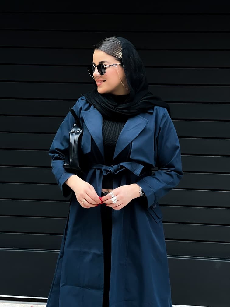 بارانی بلند دوشنل سورمه ای 010101 — تصویر ۳