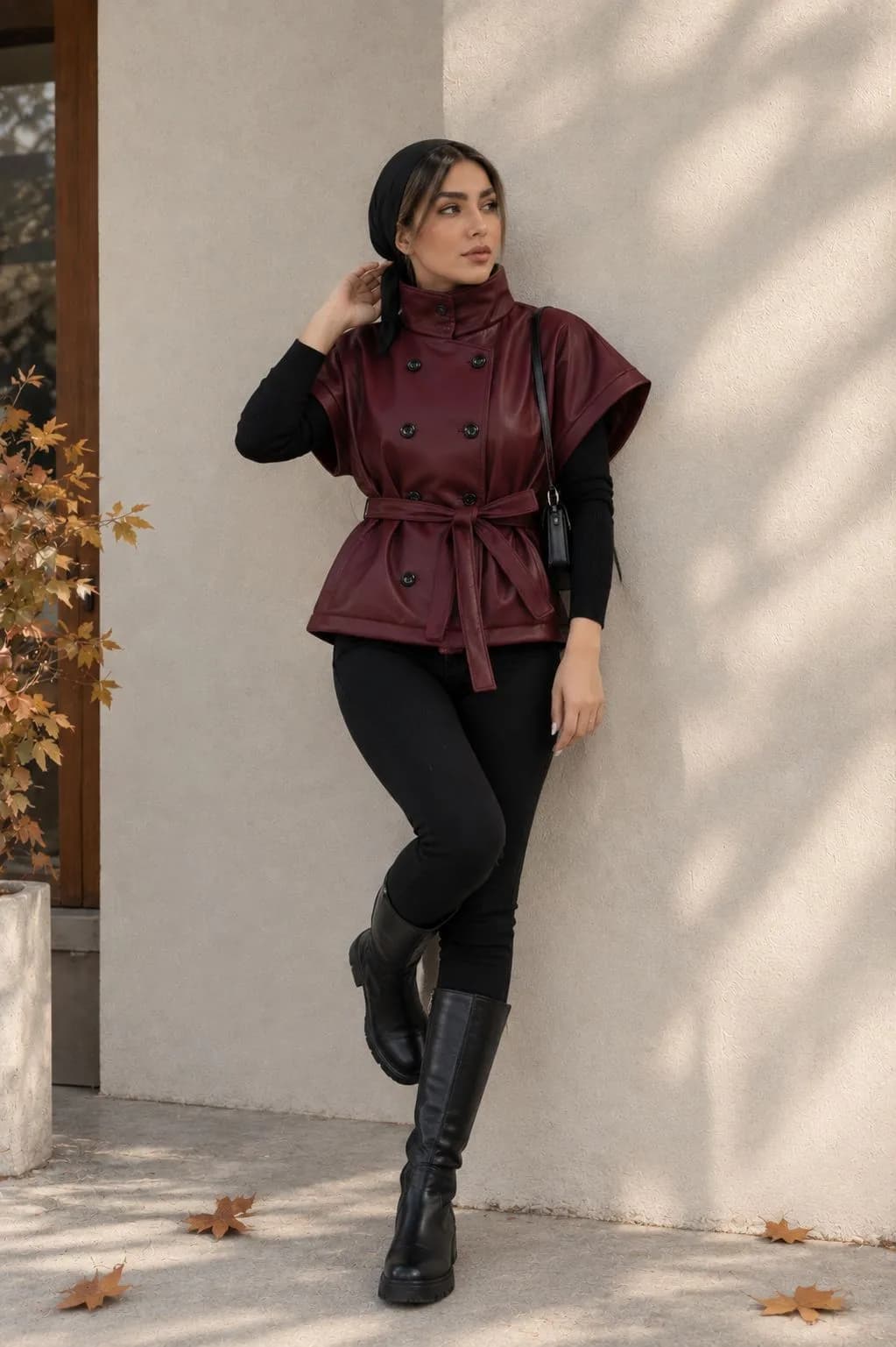 وست چرم زارا آستردار رنگبندی فری سایز — تصویر ۹
