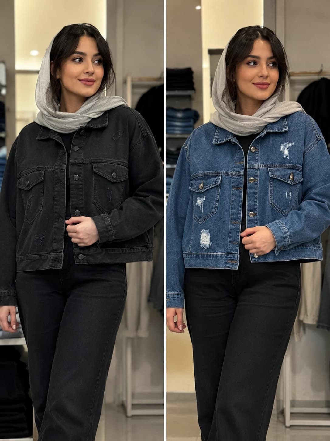 کت جین باکسی طرح زاپ جیب دار فری سایز قد 55 — تصویر ۶